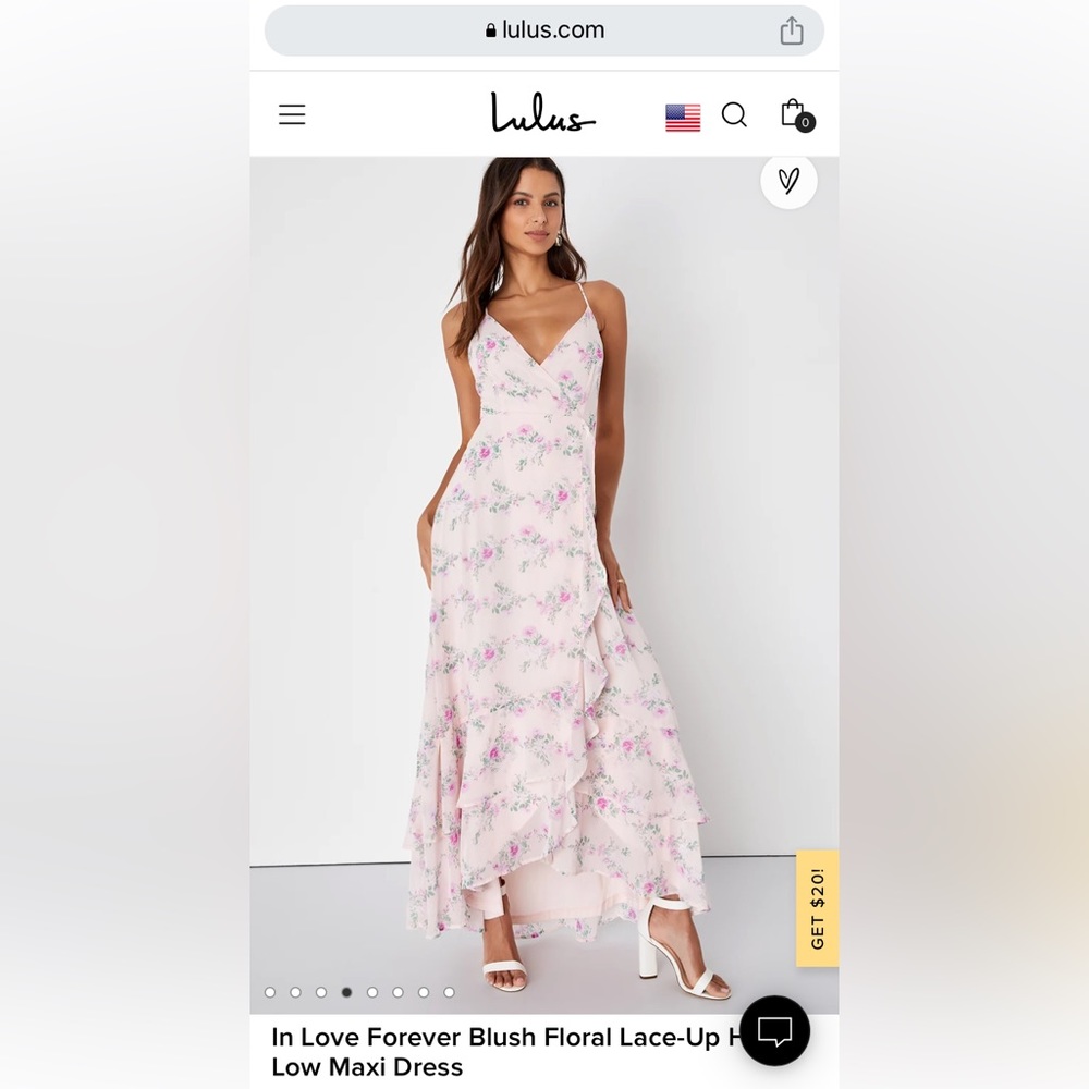 Lulus In Love Forever Blush Floral Lace-Up High-Low Maxi Dress